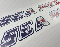 Sea Pro Boat Logo USA Flag Decals 42" x 5.8" 2pcs.